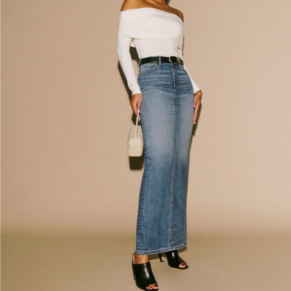Reformation Daria Ultra High Rise Denim Maxi Skirt Merritt 28 🤍 - Picture 2 of 8